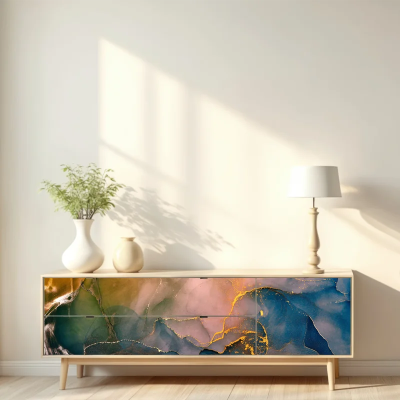 Repositionierbarer Aufkleber blaues und goldenes abstraktes marmormotiv