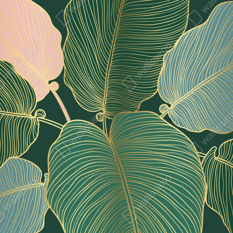 Tischaufkleber und Schreibtischaufkleber tropische blätter mit goldkontur Tischaufkleber und Schreibtischaufkleber tropische blätter mit goldkontur