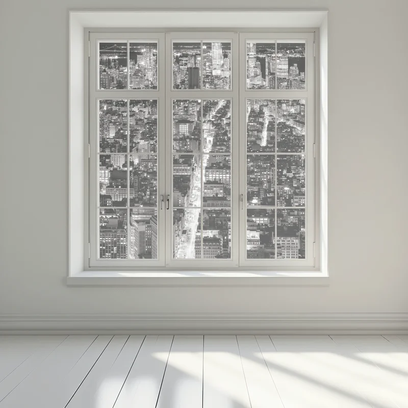 Naklejka na okno monochromatyczna panorama miasta nocą