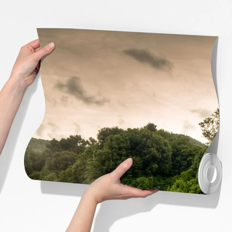 Fototapete Marmore wasserfall in Umbrien: neblige grüne landschaft Fototapete Marmore wasserfall in Umbrien: neblige grüne landschaft