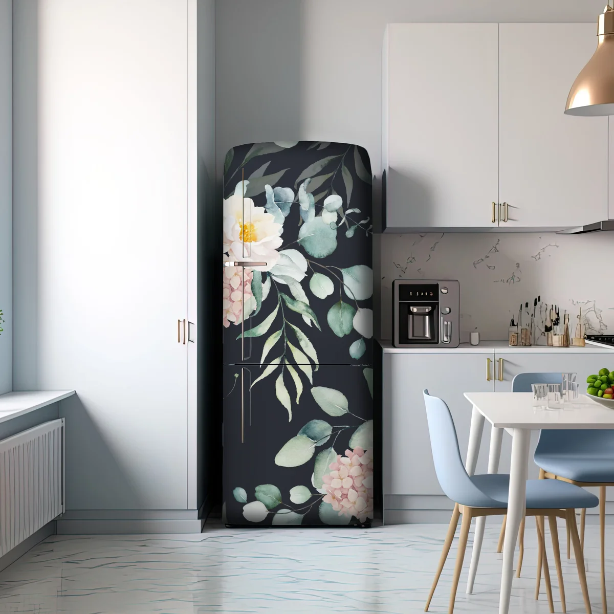 Kühlschrankaufkleber elegantes aquarell-blumenmuster auf dunklem hintergrund Kühlschrankaufkleber elegantes aquarell-blumenmuster auf dunklem hintergrund