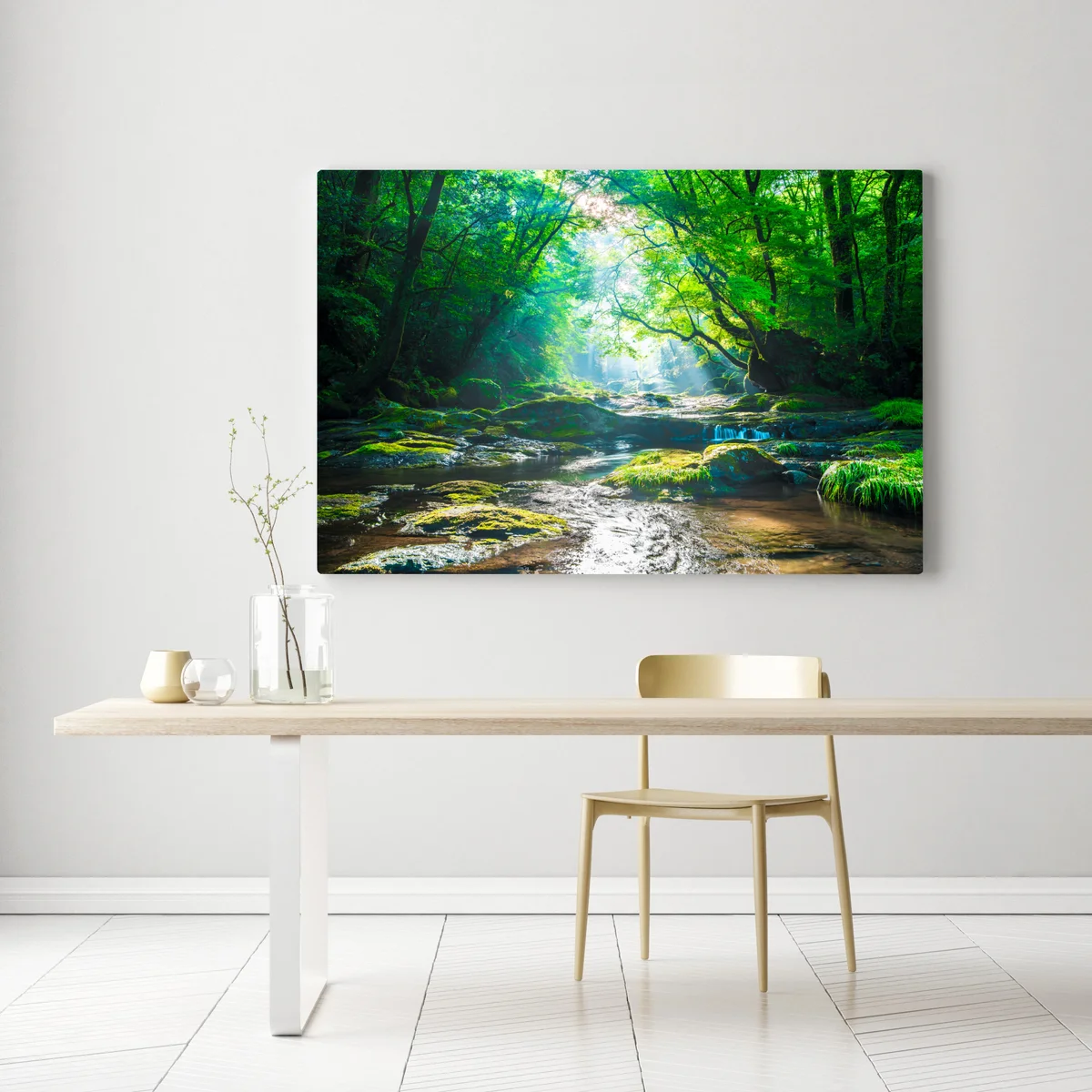 Leinwandbild sonnendurchfluteter waldbach mit moosbedeckten steinen Leinwandbild sonnendurchfluteter waldbach mit moosbedeckten steinen