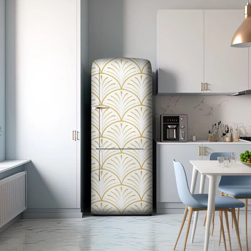 Kühlschrankaufkleber goldenes art deco fächermuster