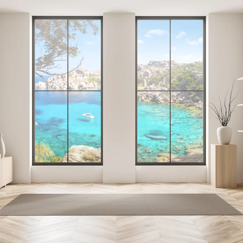 Fensteraufkleber türkisfarbene bucht mit felsiger küste