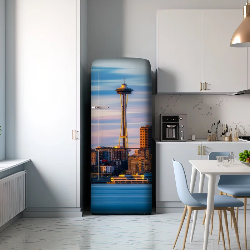 Kühlschrankaufkleber Seattle skyline mit dem Space Needle bei Sonnenuntergang Kühlschrankaufkleber Seattle skyline mit dem Space Needle bei Sonnenuntergang