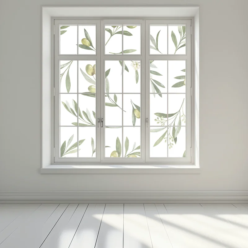 Fensteraufkleber aquarell olivenzweige muster