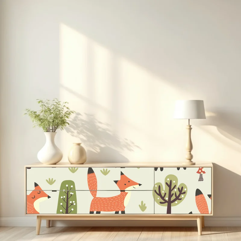 Repositionierbarer Aufkleber verspieltes waldmuster mit füchsen