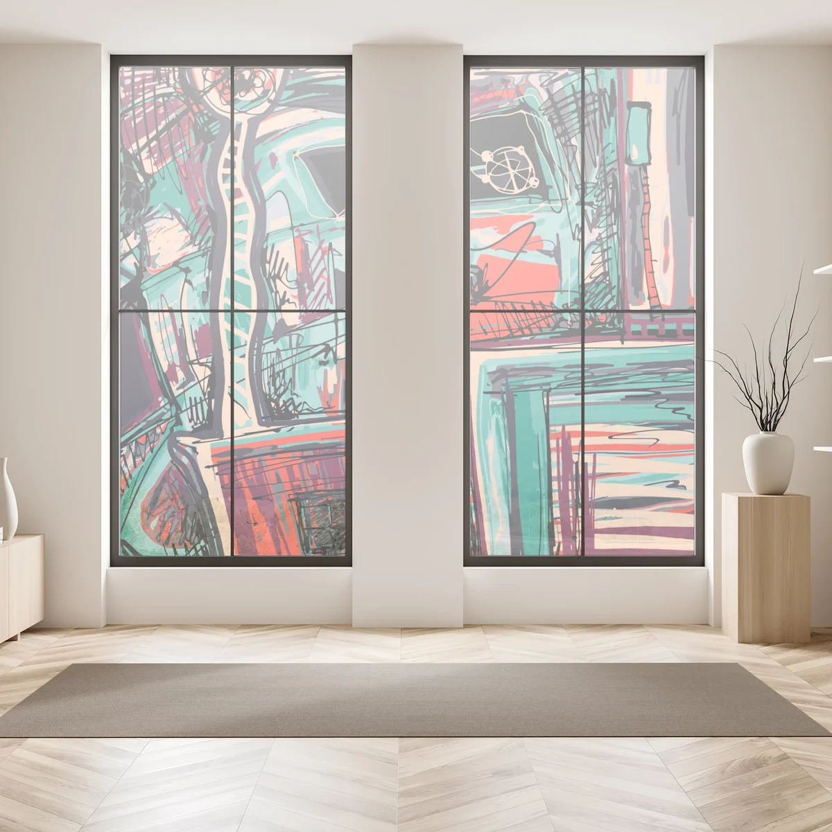 Naklejka na okno turkusowo-koralowa abstrakcyjna kompozycja Naklejka na okno turkusowo-koralowa abstrakcyjna kompozycja