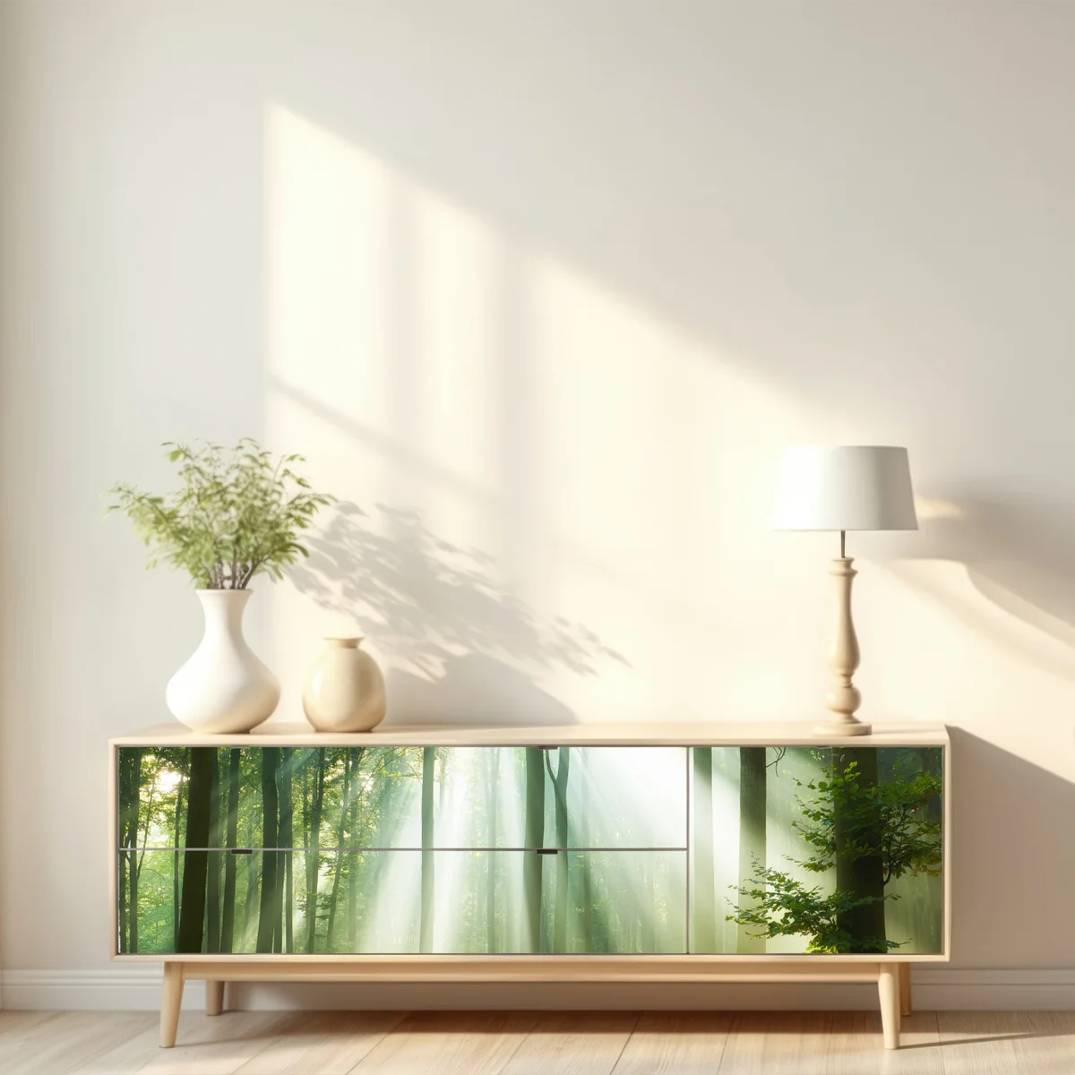 Repositionierbarer Aufkleber morgendliches licht im wald Repositionierbarer Aufkleber morgendliches licht im wald