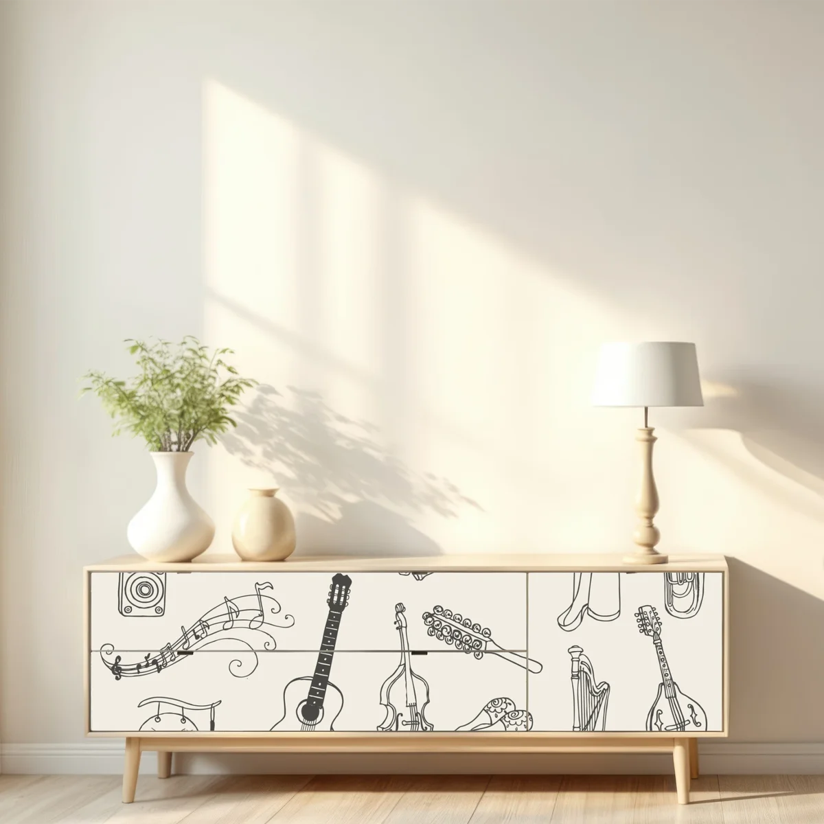 Repositionierbarer Aufkleber handgezeichnete musikinstrumente collage Repositionierbarer Aufkleber handgezeichnete musikinstrumente collage