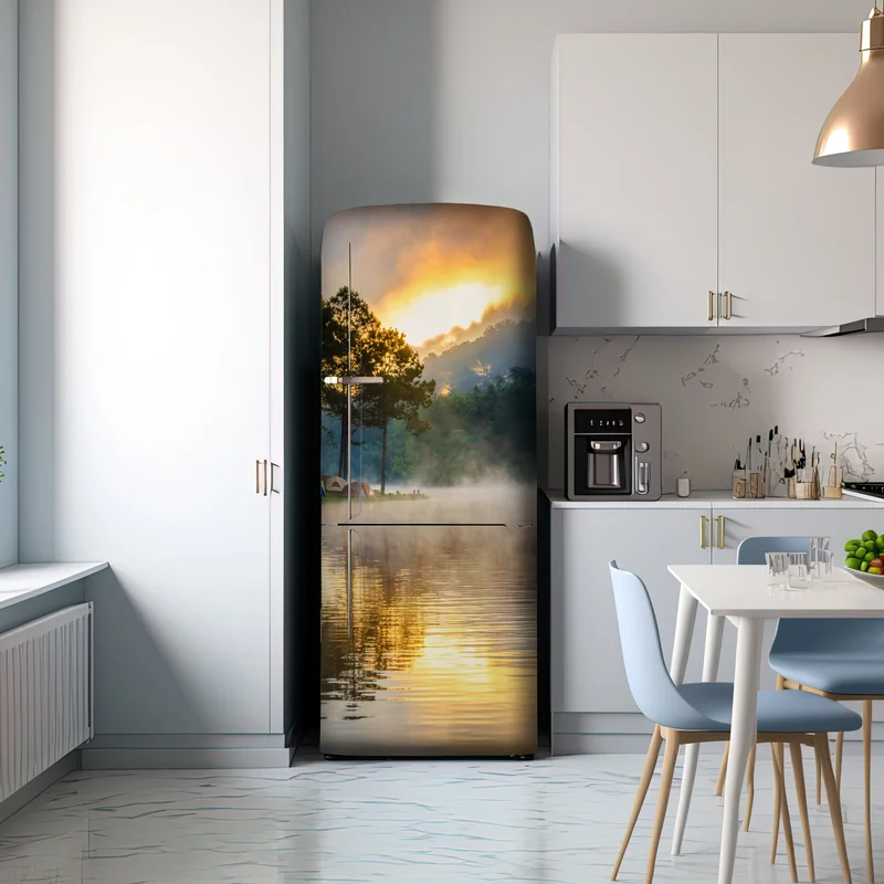 Kühlschrankaufkleber morgendlicher nebel am Pang Oung see, Mae Hong Son