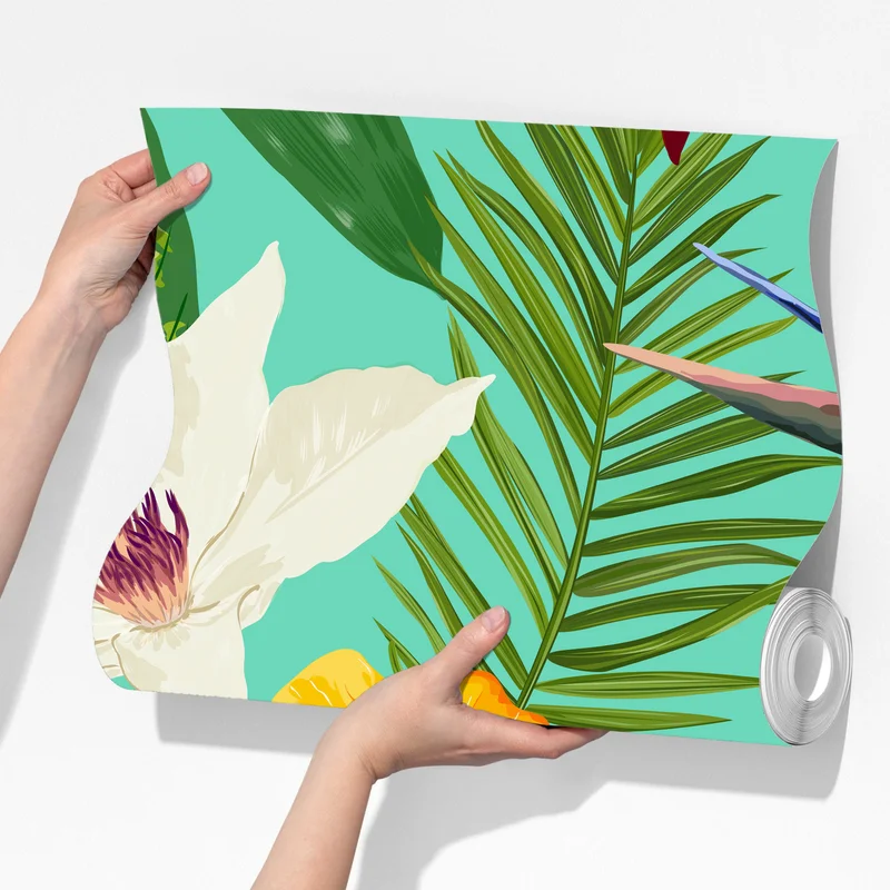 Fototapeta tropikalne kwiaty na turkusowym tle Fototapeta tropikalne kwiaty na turkusowym tle