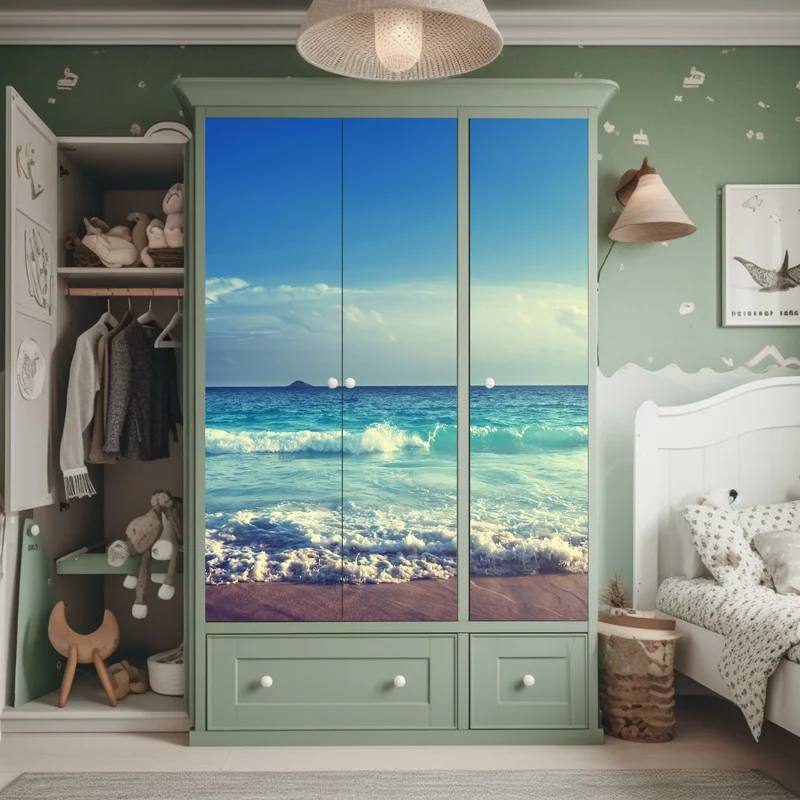 Schrankaufkleber strand auf den Seychellen bei sonnenuntergang