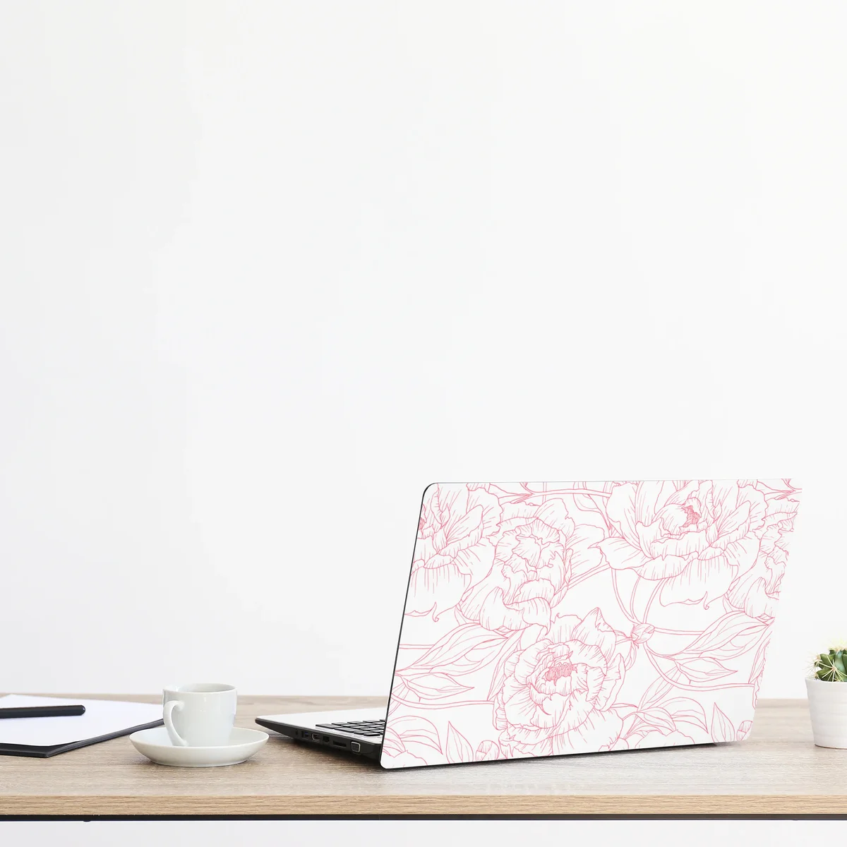 Laptop-Aufkleber zartes rosa paeonien-line-art-muster Laptop-Aufkleber zartes rosa paeonien-line-art-muster