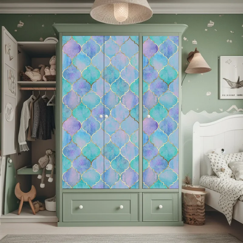 Schrankaufkleber pastell türkis marokkanisches fliesenmuster