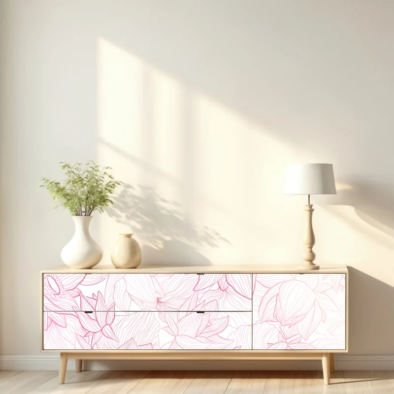 Repositionierbarer Aufkleber zartes rosa blumenlinienmuster Repositionierbarer Aufkleber zartes rosa blumenlinienmuster