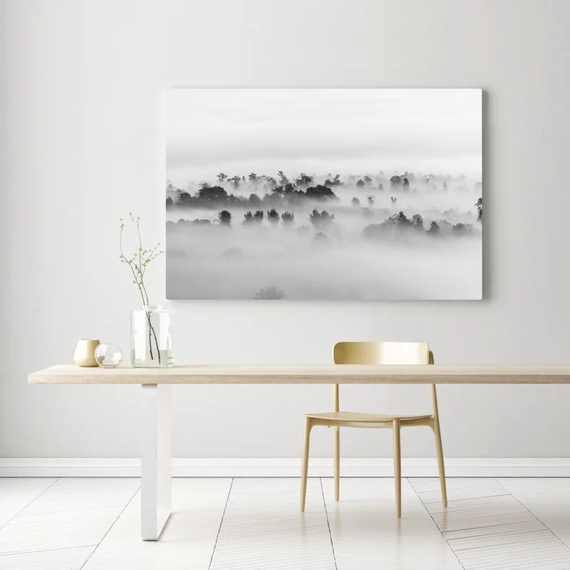 Leinwandbild nebliger wald in monochrom Leinwandbild nebliger wald in monochrom