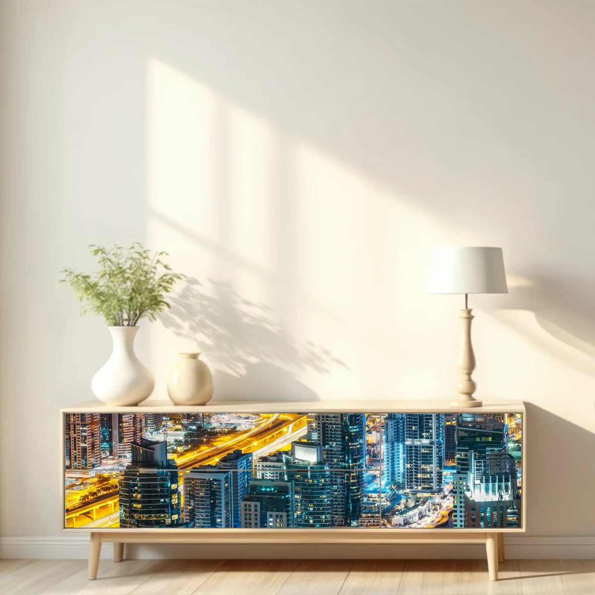 Repositionierbarer Aufkleber nächtliche skyline Dubai Marina Repositionierbarer Aufkleber nächtliche skyline Dubai Marina