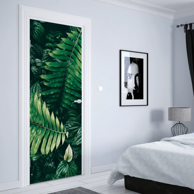 Türaufkleber üppige tropische blätter