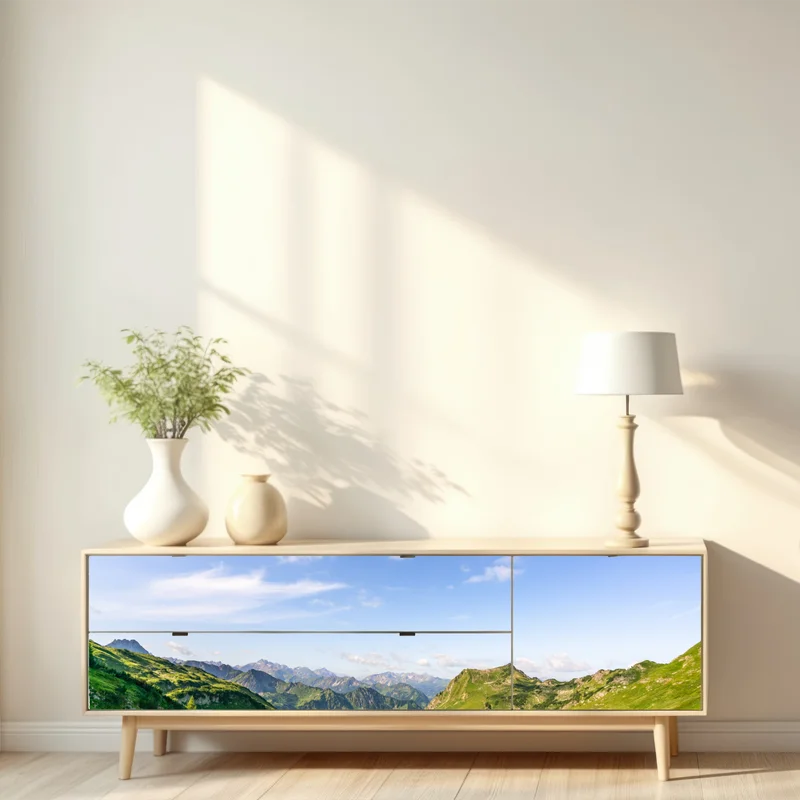 Repositionierbarer Aufkleber ruhiger alpensee in den bergen