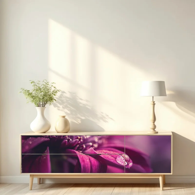 Repositionierbarer Aufkleber lila makroblüte mit tautropfen