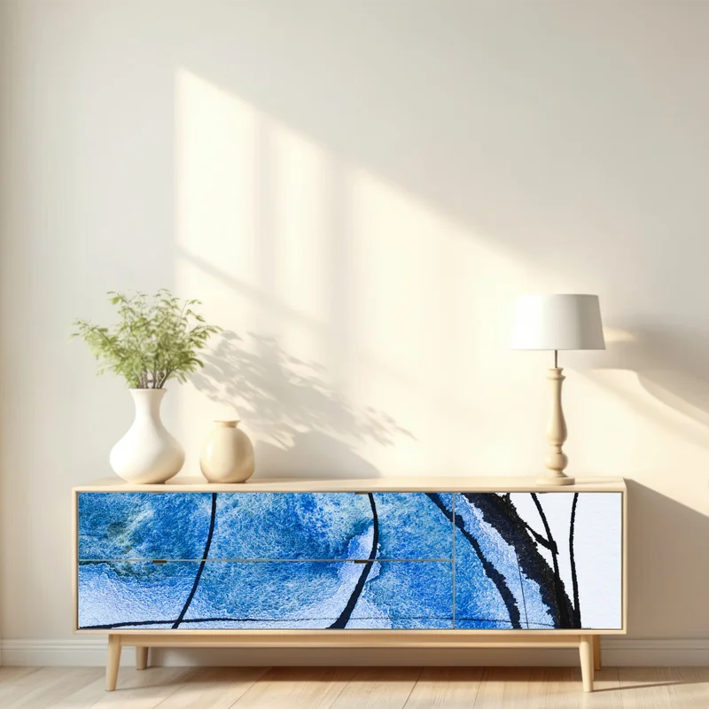 Repositionierbarer Aufkleber blaue abstrakte tusche- und aquarellkomposition