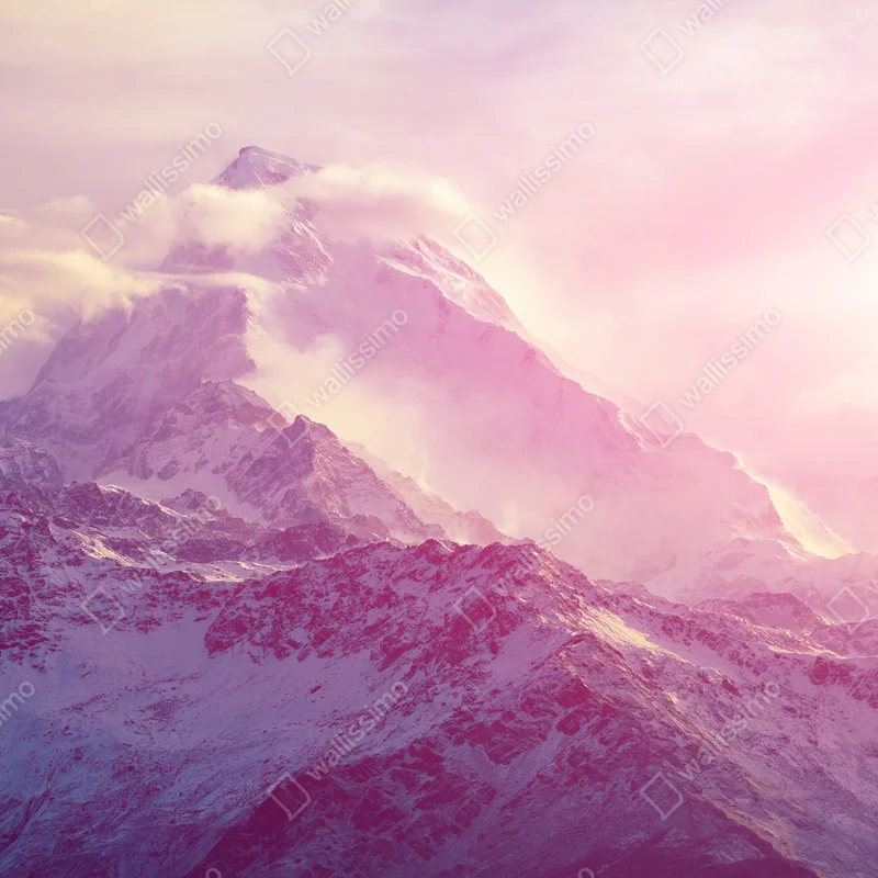 Repositionierbarer Aufkleber pastellfarbener sonnenaufgang über den bergen Repositionierbarer Aufkleber pastellfarbener sonnenaufgang über den bergen