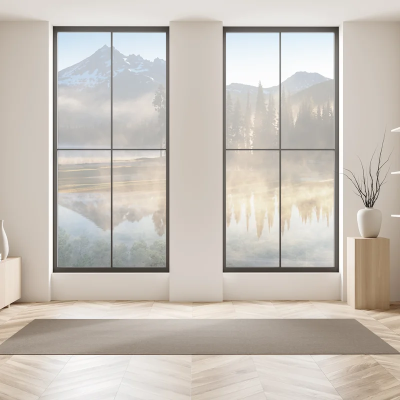 Fensteraufkleber nebliger bergsonnenaufgang mit spiegelung