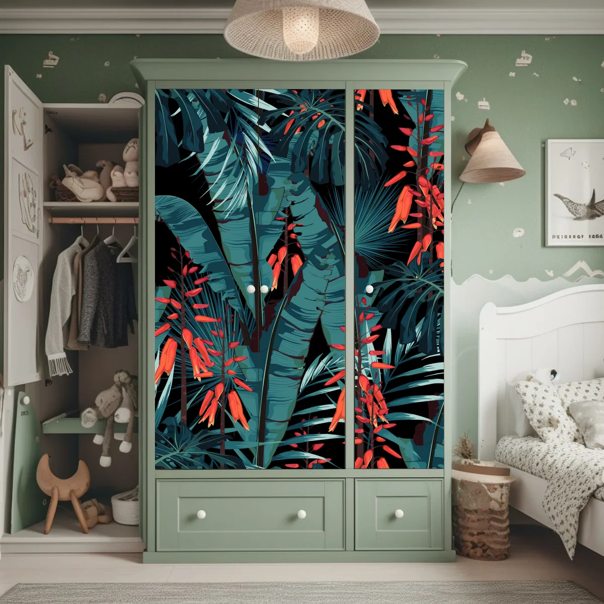 Schrankaufkleber tropisches türkis dschungelmuster Schrankaufkleber tropisches türkis dschungelmuster