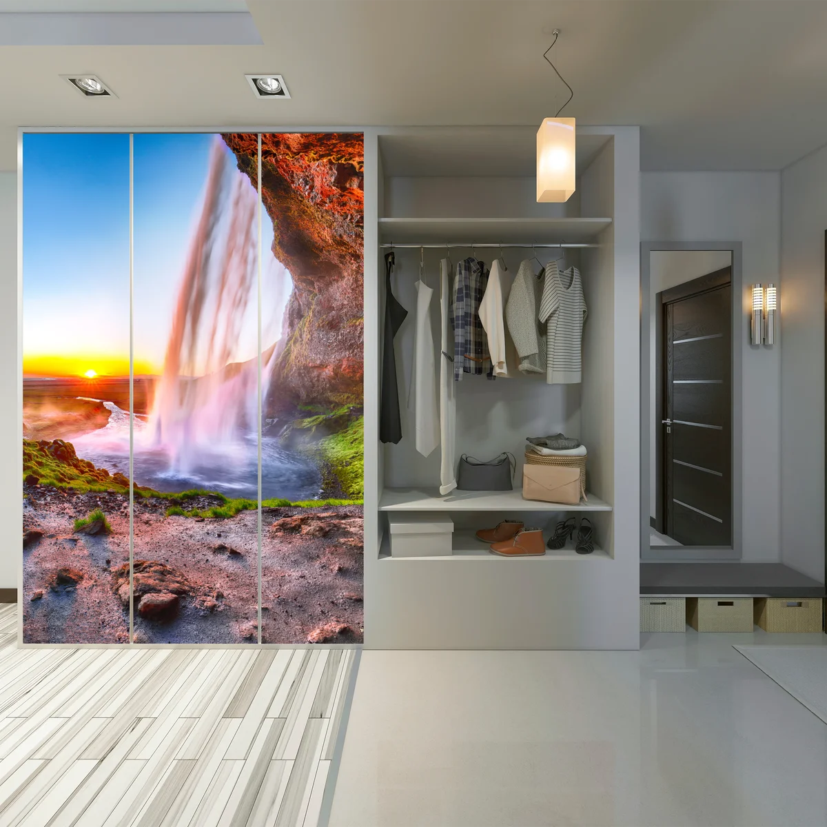 Schrankaufkleber Seljalandsfoss wasserfall bei sonnenuntergang Schrankaufkleber Seljalandsfoss wasserfall bei sonnenuntergang