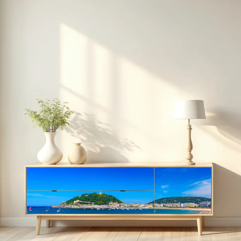 Repositionierbarer Aufkleber sonnige küstenpanorama mit goldenem sand