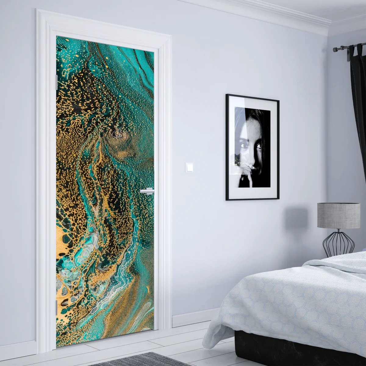 Türaufkleber türkis und gold fließende abstraktion Türaufkleber türkis und gold fließende abstraktion