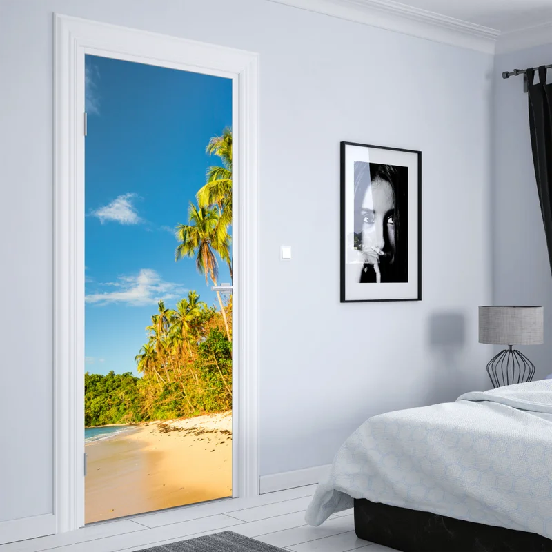 Türaufkleber goldener tropischer strand bei sonnenuntergang