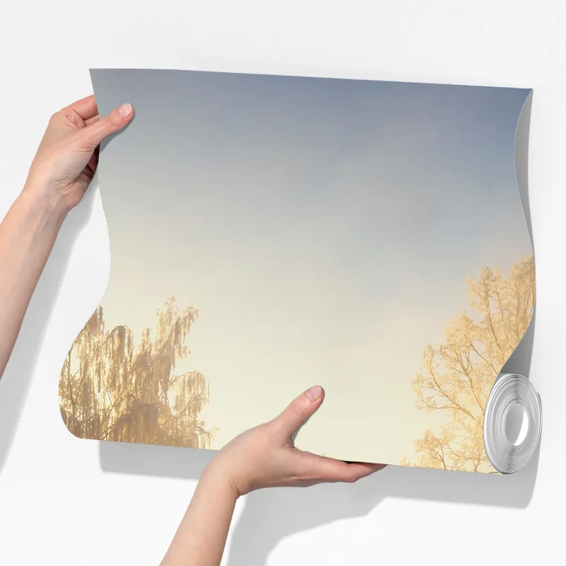 Fototapete goldener wintersonnenaufgang über dem frostigen fluss Fototapete goldener wintersonnenaufgang über dem frostigen fluss