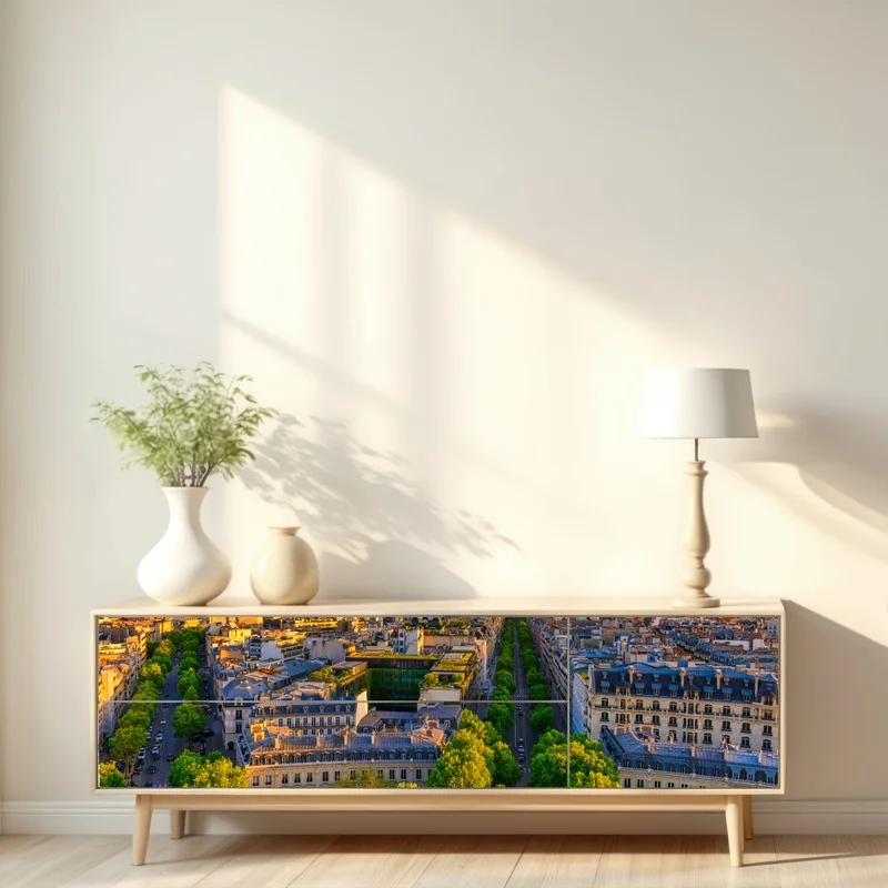 Repositionierbarer Aufkleber sonnenuntergang über Paris mit Eiffelturm Repositionierbarer Aufkleber sonnenuntergang über Paris mit Eiffelturm