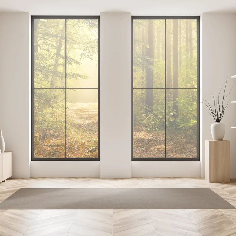 Fensteraufkleber sonnenbeschienener waldweg im herbst