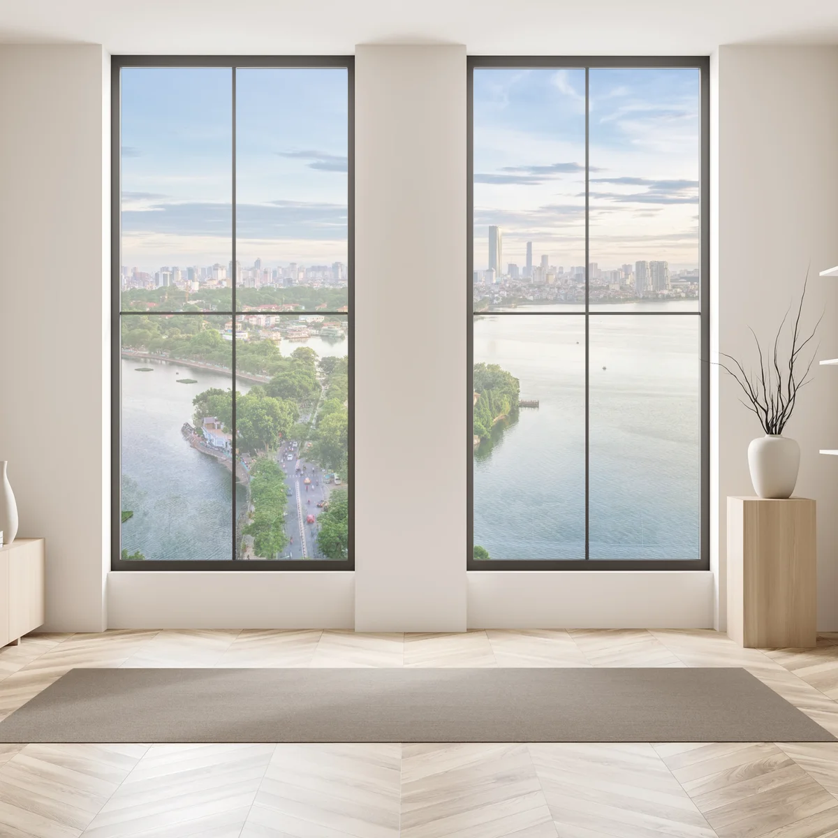 Fensteraufkleber ruhige städtische panorama am see Fensteraufkleber ruhige städtische panorama am see