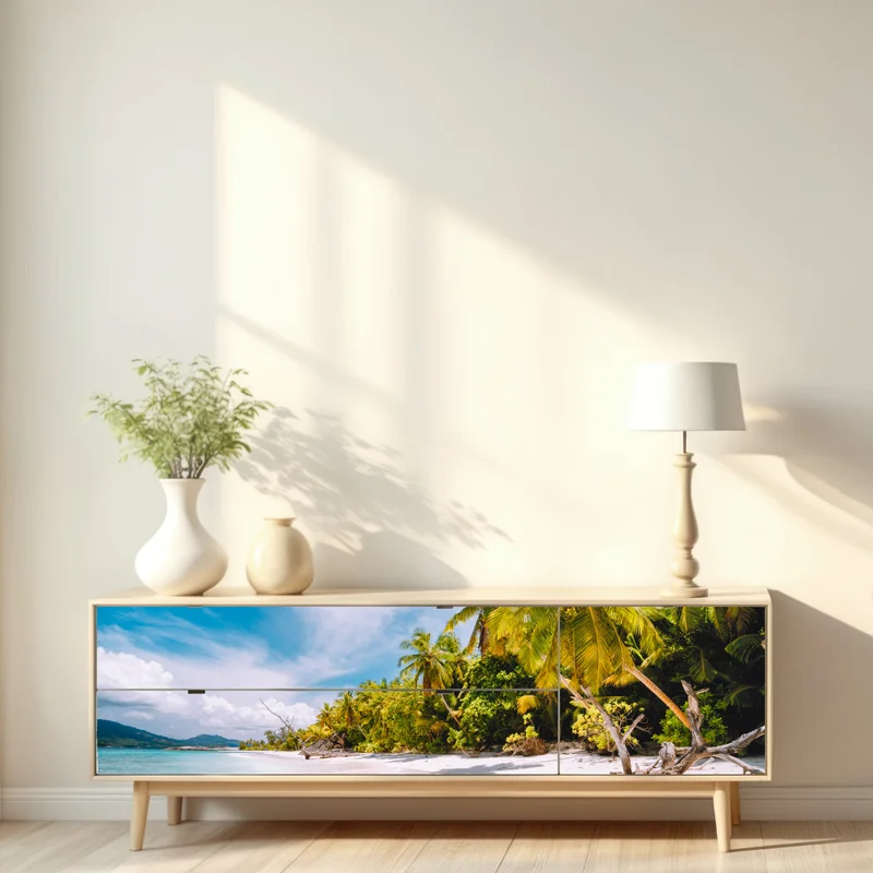 Repositionierbarer Aufkleber tropischer strandidyll mit palmen