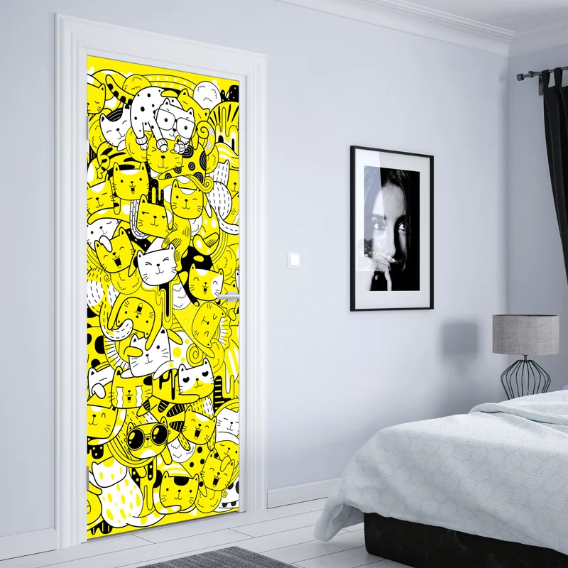 Türaufkleber verspielte gelbe katzen-collage