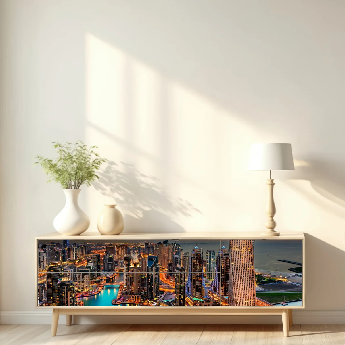 Repositionierbarer Aufkleber Dubai marina skyline bei dämmerung Repositionierbarer Aufkleber Dubai marina skyline bei dämmerung