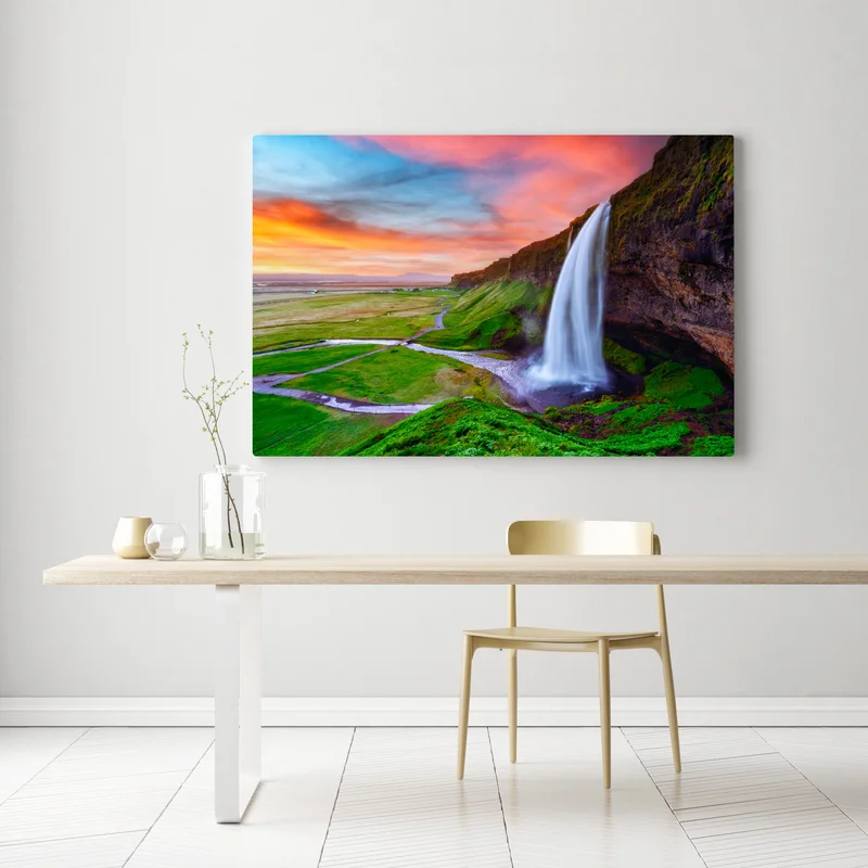 Leinwandbild wasserfall Seljalandsfoss bei sonnenuntergang Leinwandbild wasserfall Seljalandsfoss bei sonnenuntergang