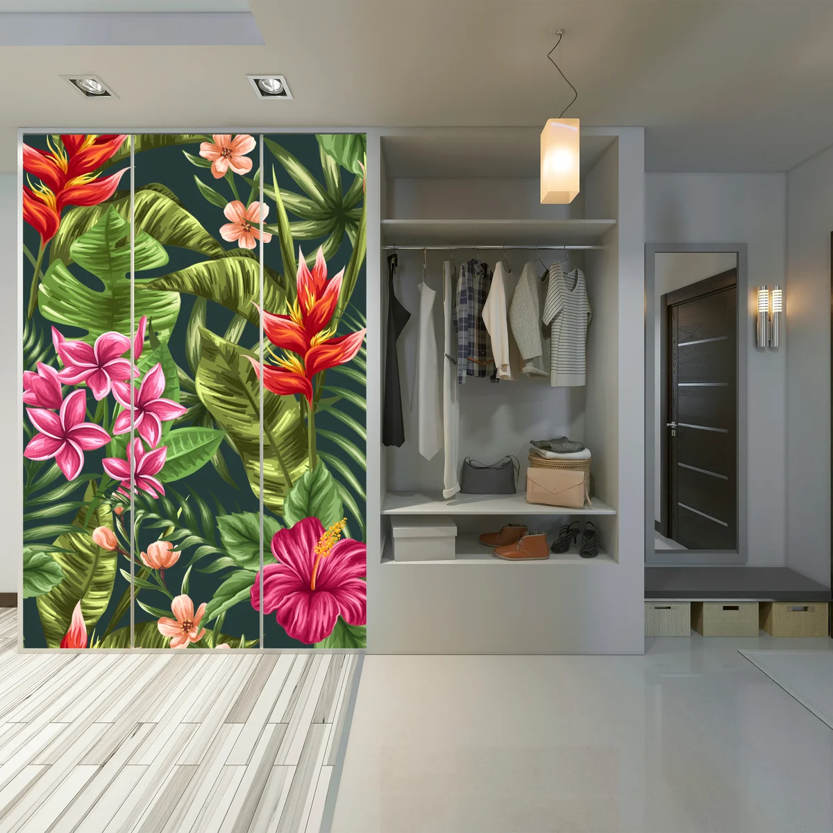 Schrankaufkleber tropisches hibiskus- und plumeria-blumenmuster Schrankaufkleber tropisches hibiskus- und plumeria-blumenmuster