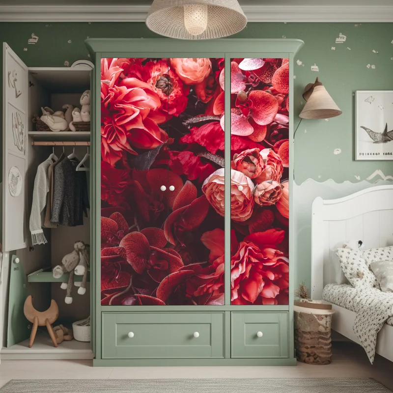 Schrankaufkleber prächtiges blütenmeer in tiefroten tönen