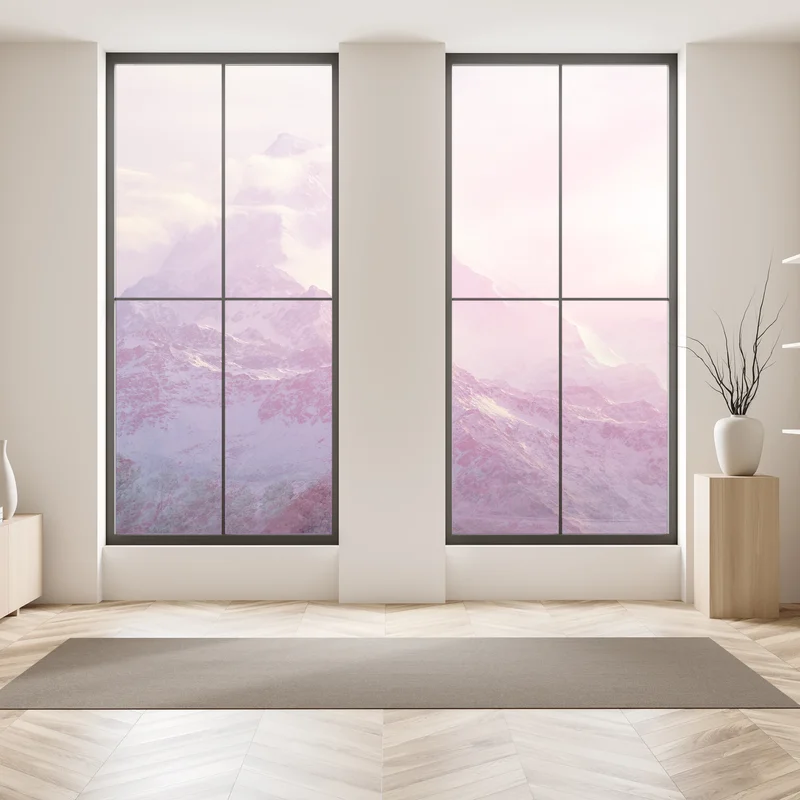 Fensteraufkleber pastellfarbener sonnenaufgang über den bergen Fensteraufkleber pastellfarbener sonnenaufgang über den bergen