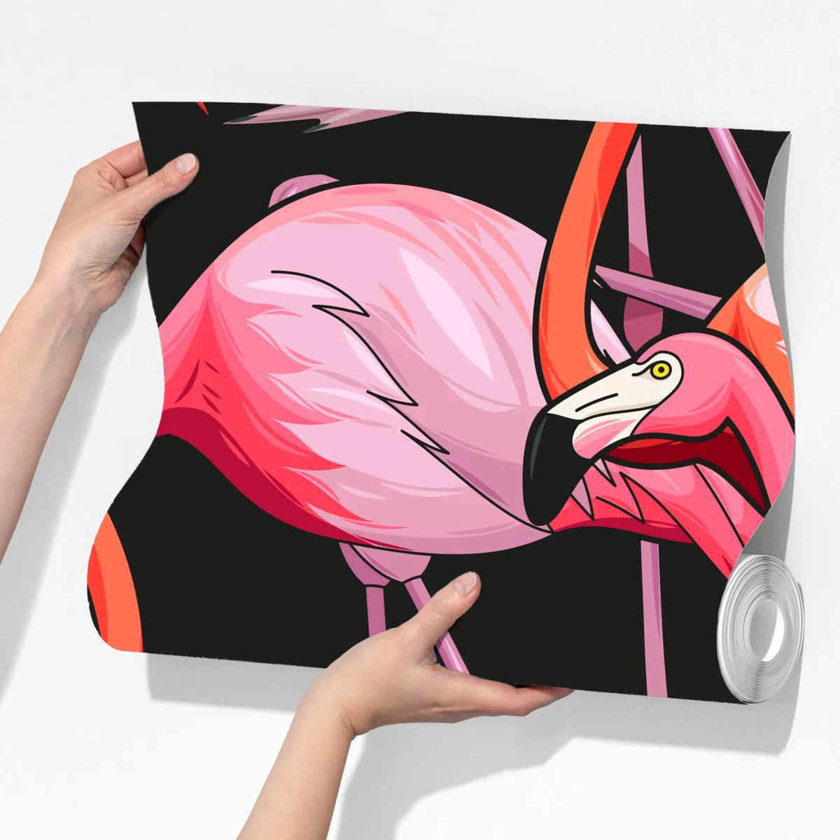 Fototapeta różowy wzór z flamingami na czarnym tle Fototapeta różowy wzór z flamingami na czarnym tle