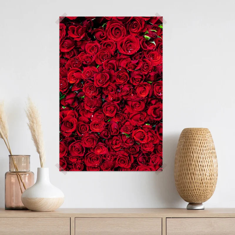 Poster dichte wand aus roten rosen Poster dichte wand aus roten rosen