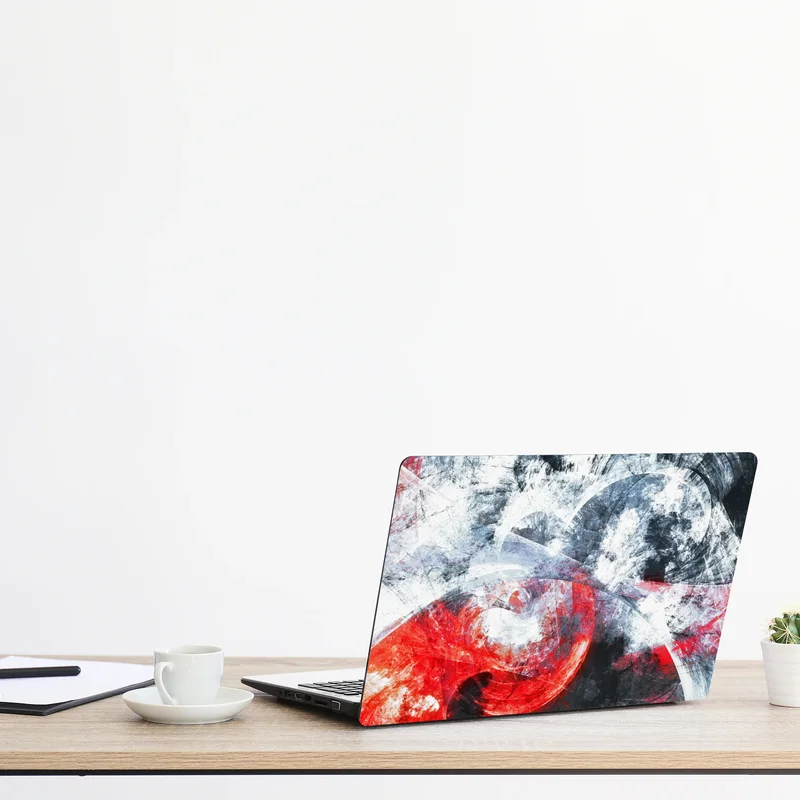 Laptop-Aufkleber dynamische rote und weiße abstrakte komposition