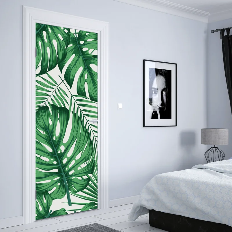 Türaufkleber tropisches monstera- und palmblättermuster