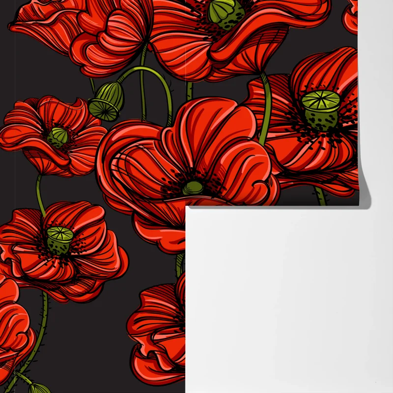 Fototapete kräftige rote mohnblumen illustration Fototapete kräftige rote mohnblumen illustration