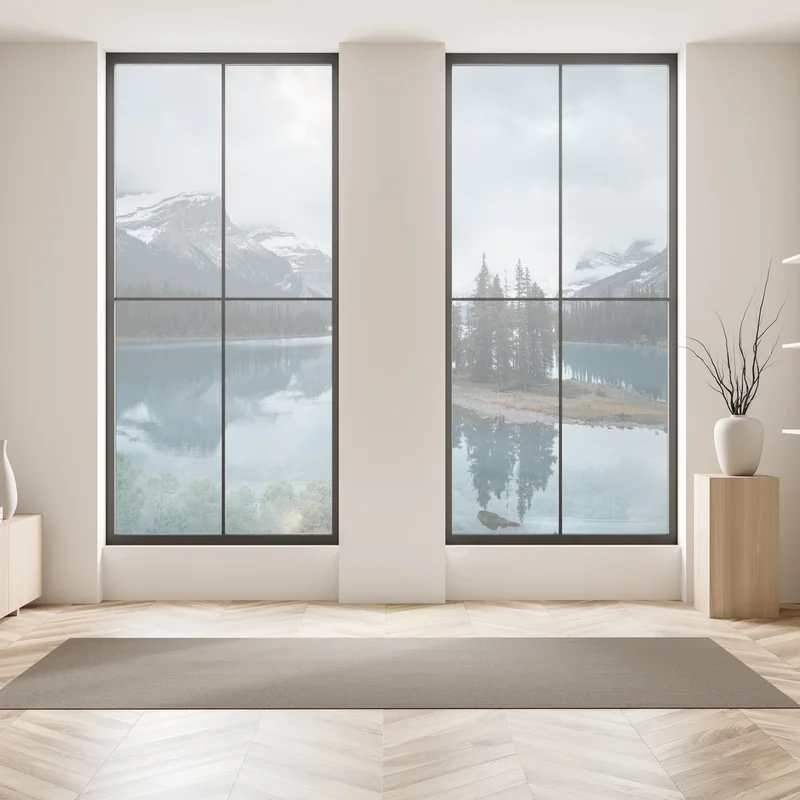 Fensteraufkleber ruhiger alpensee mit insel und kajak